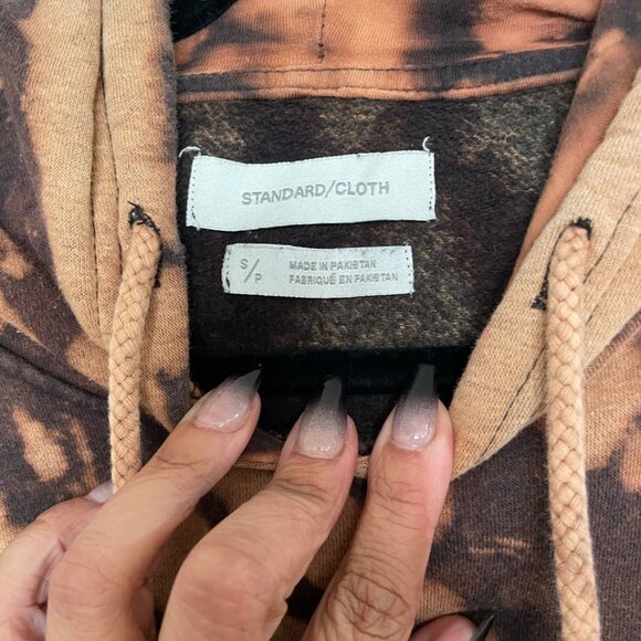 Tie-Dye Oversized Hoodie Sweatshirt S/P Unisex Standard/Cloth Cotton Brown & Tan - Picture 4 of 4